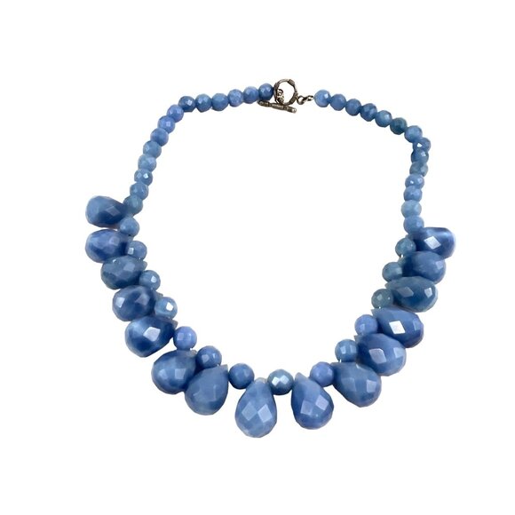Dyed Agate Blue Faceted Bead Necklace With Toggle Clasp For Women - Picture 7 of 11